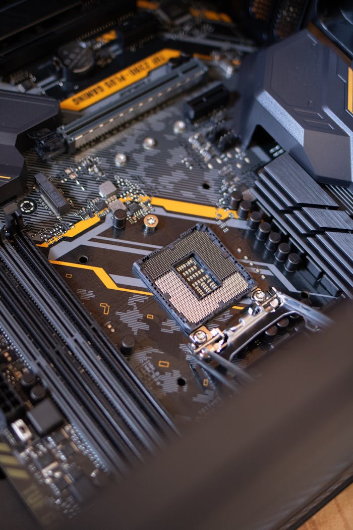 Crafting Captivating Headlines: Your awesome post title goes here Detailed view of a computer motherboard highlighting electronic components and technology connections.